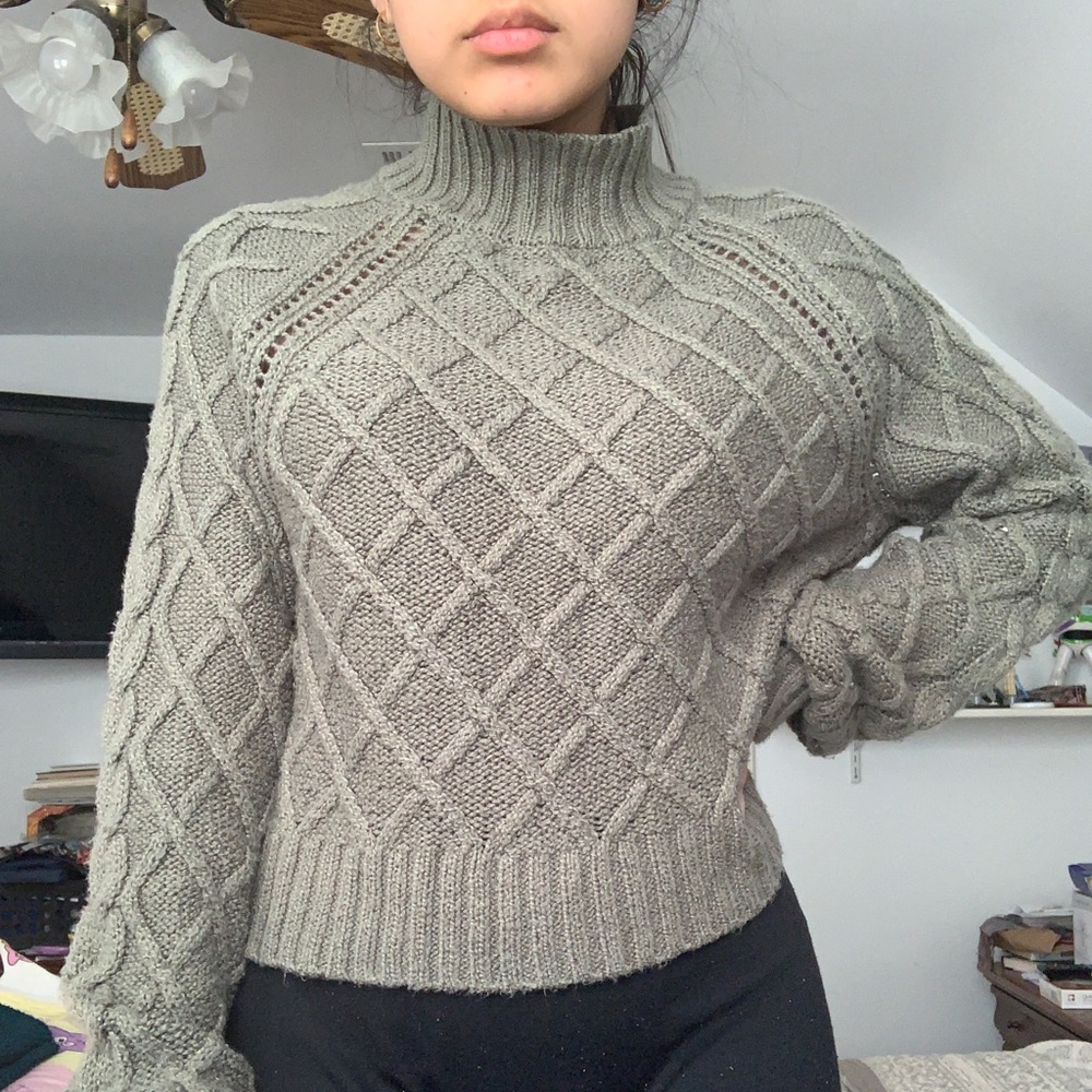 New American Eagle Green Mock Turtleneck Sweater Size: Small